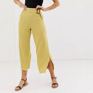 NWT ASOS Wide Leg Ribbed Yellow Pants with Buckled Belt - Size 8